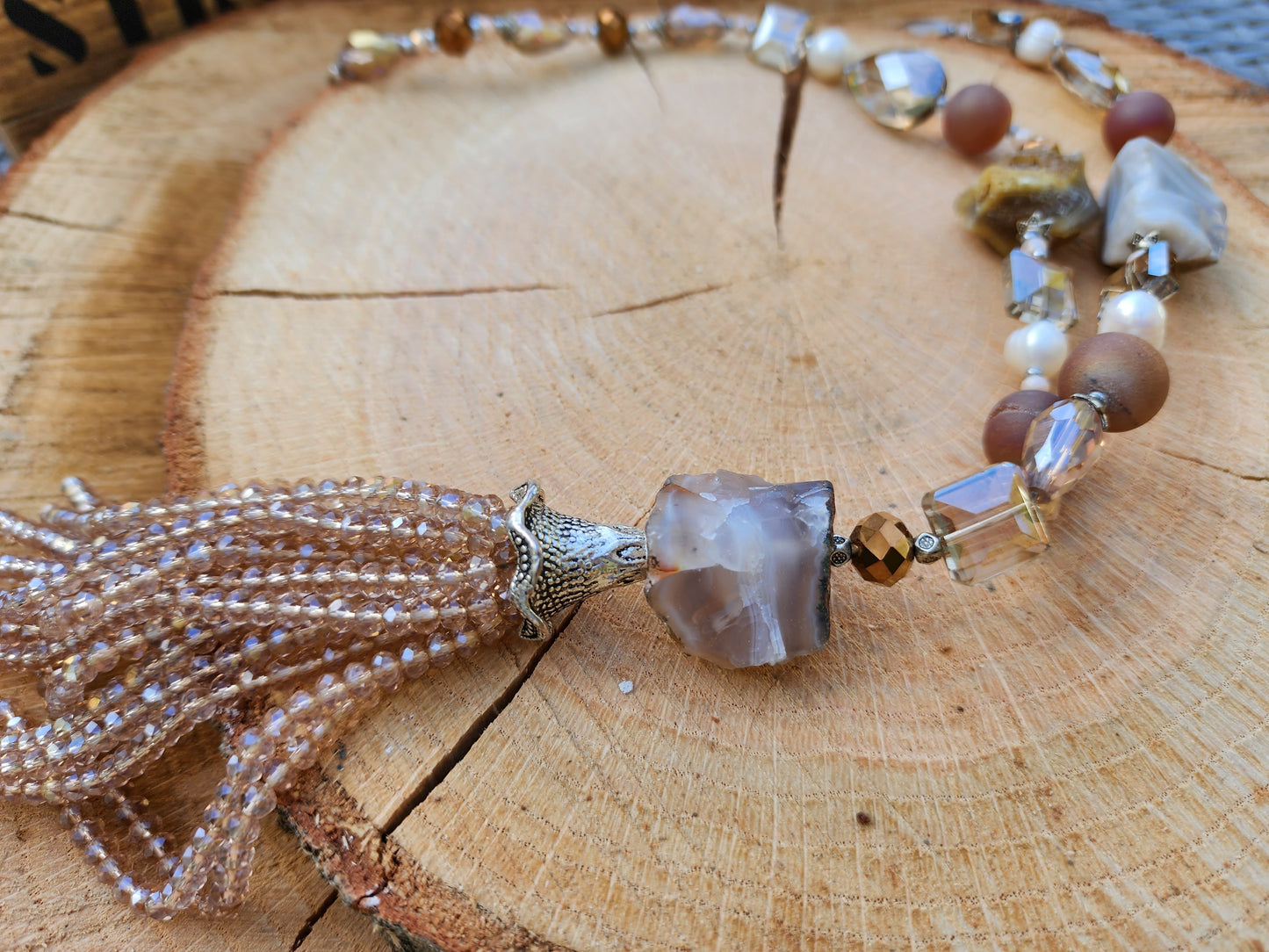 Raw Agate Gemstone Crystal Necklace