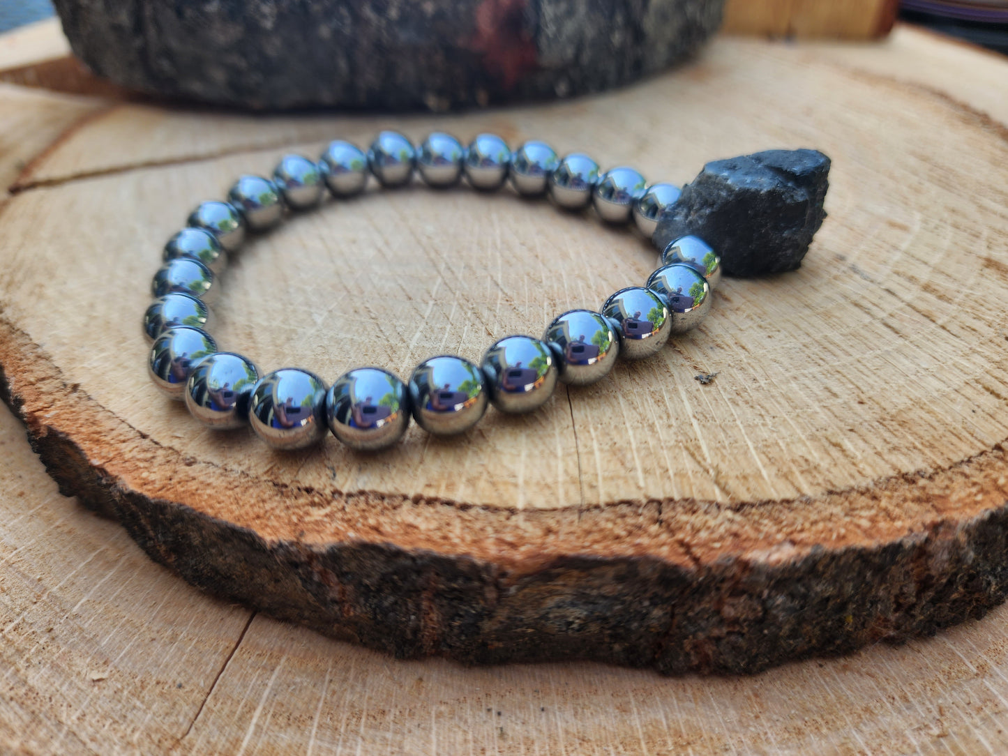 Black Tourmaline Stone Men's Stretchy Bracelet