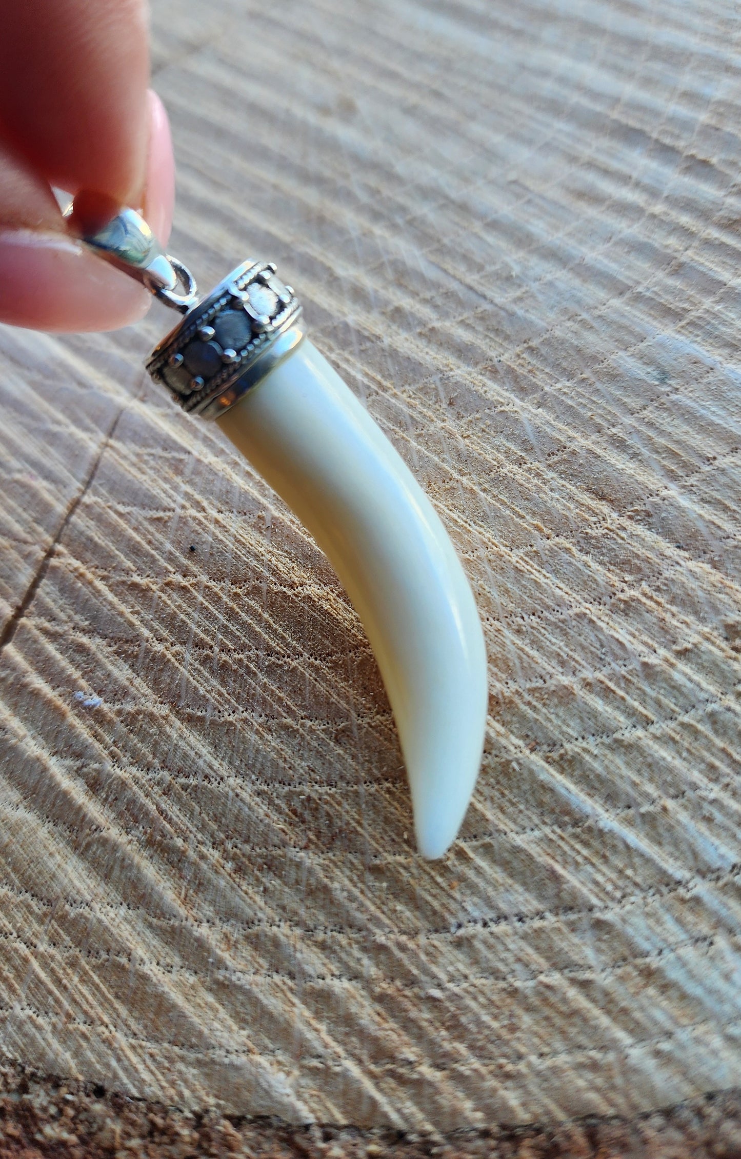 Natural Stone Tibetan Style Horn Pendant .925 Sterling Silver