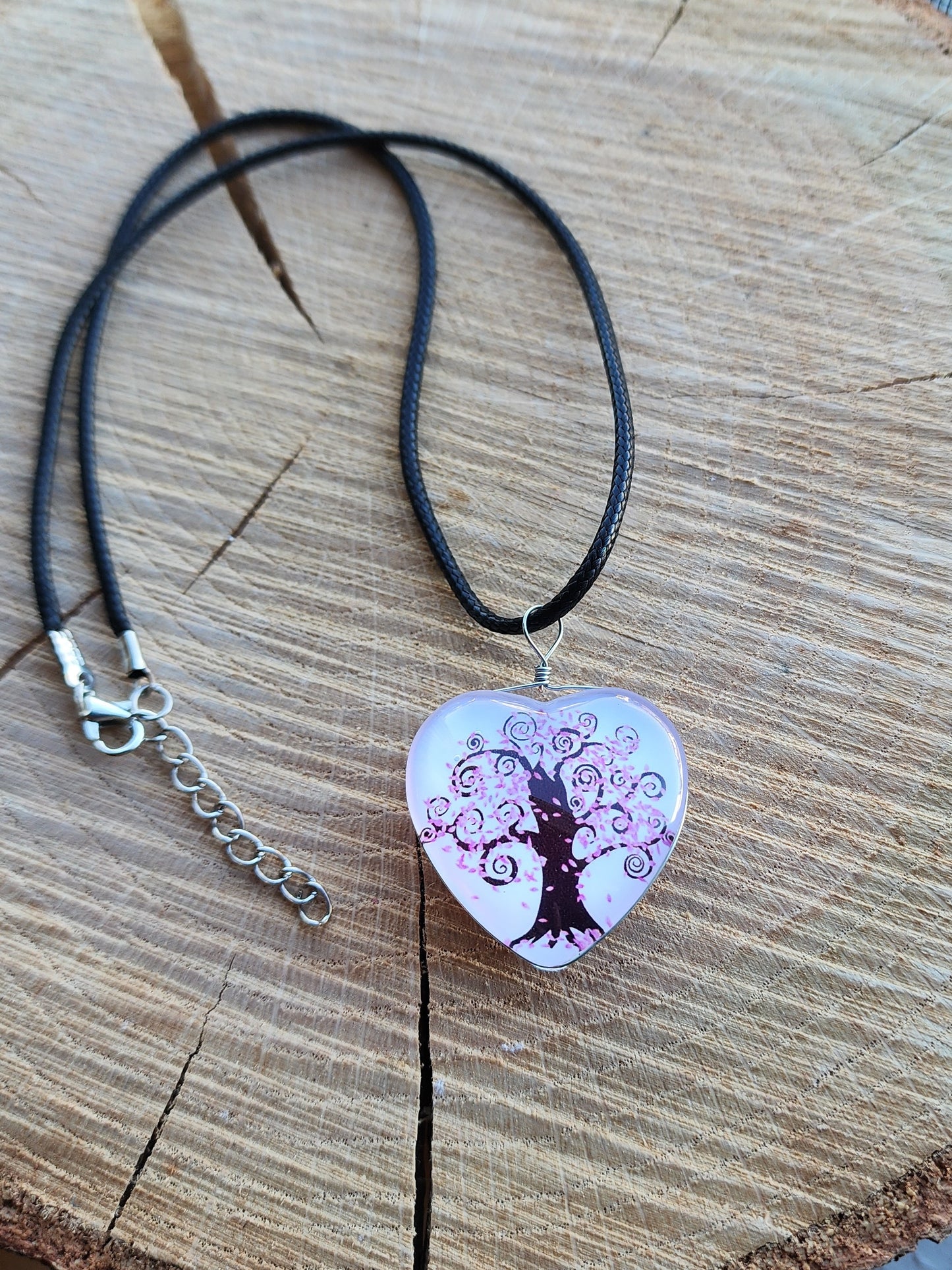 Cherry Blossom Glass Heart Necklace