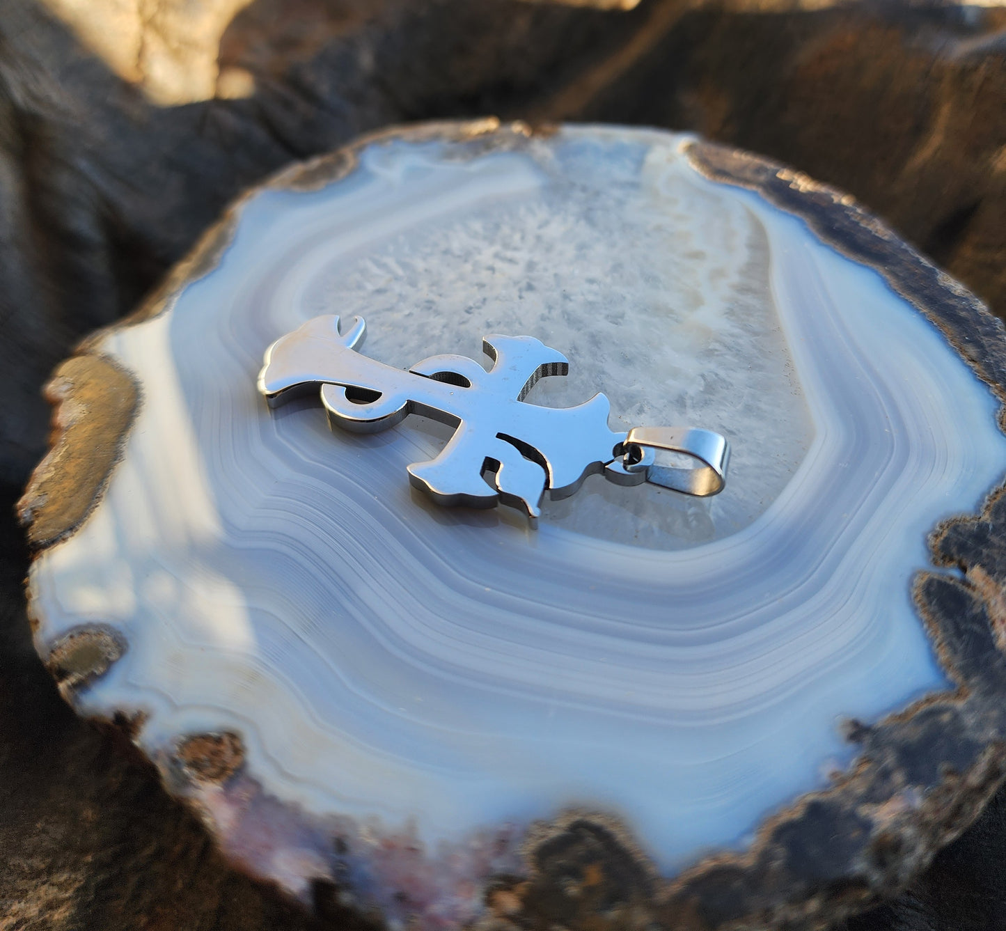 Medieval Cross with Snake Stainless Steel Pendant