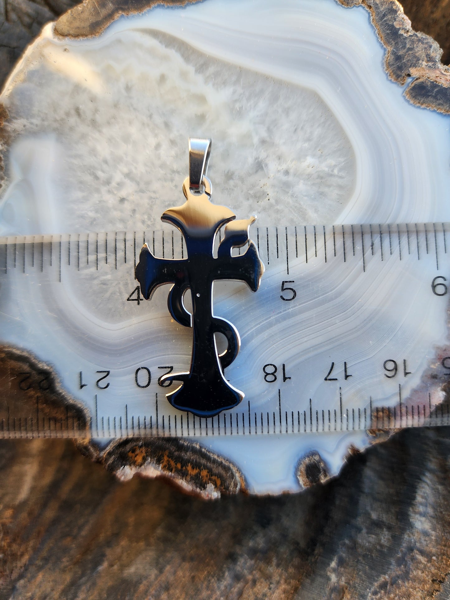 Medieval Cross with Snake Stainless Steel Pendant