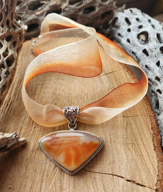 Agate Gemstone Pendant on a Ribbon