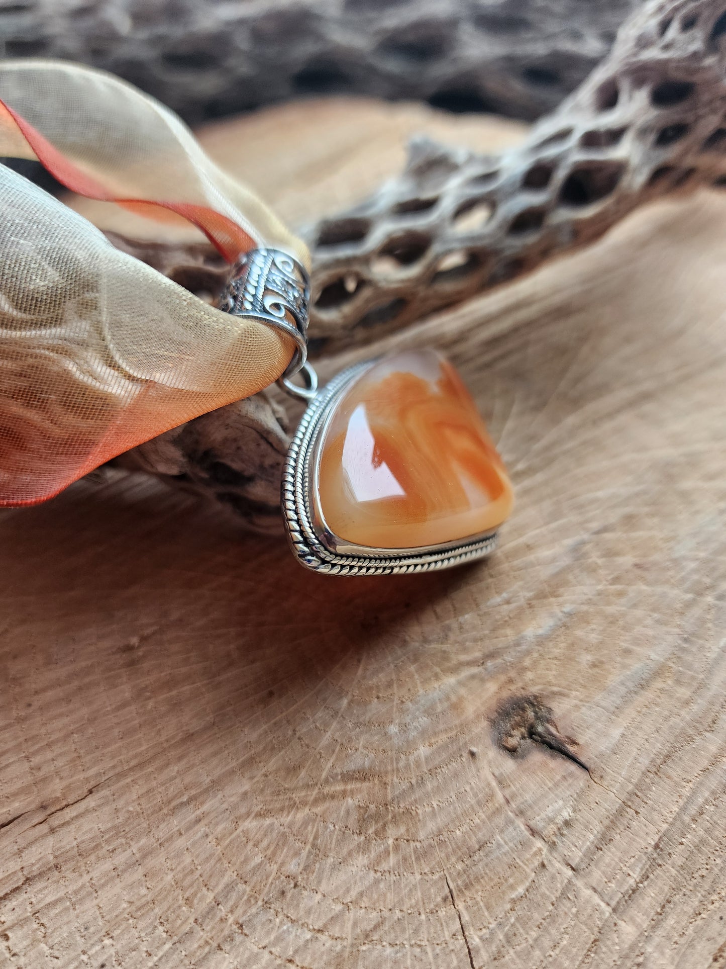 Agate Gemstone Pendant on a Ribbon