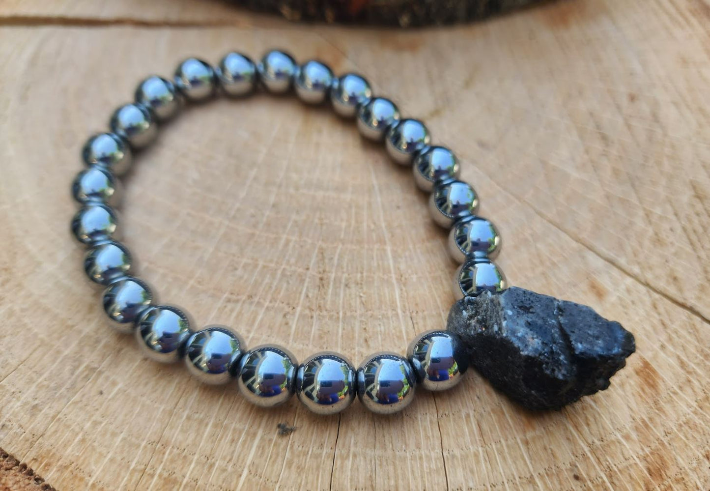 Black Tourmaline Stone Men's Stretchy Bracelet