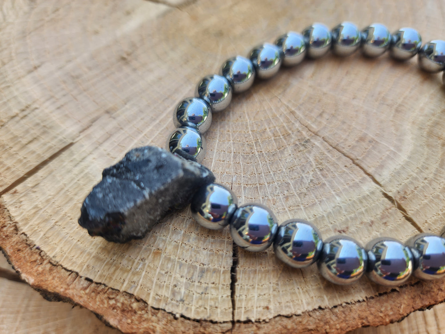 Black Tourmaline Stone Men's Stretchy Bracelet