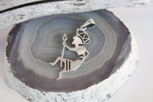 .925 Sterling Silver Kokopelli with Spear Pendant