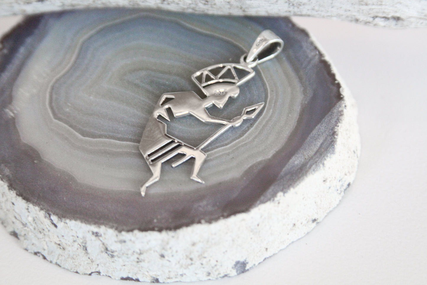 .925 Sterling Silver Kokopelli with Spear Pendant