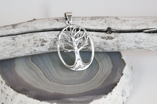 .925 Sterling Silver Oval Tree of Life Pendant