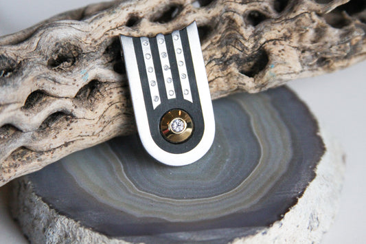 Crystal CZ and Striped Stainless Steel Men’s Pendant