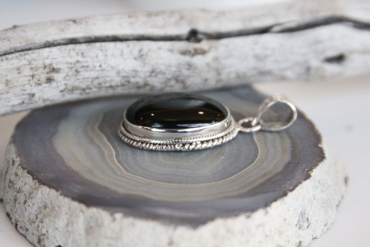 Black Onyx Gemstone Pendant .925 Sterling Silver
