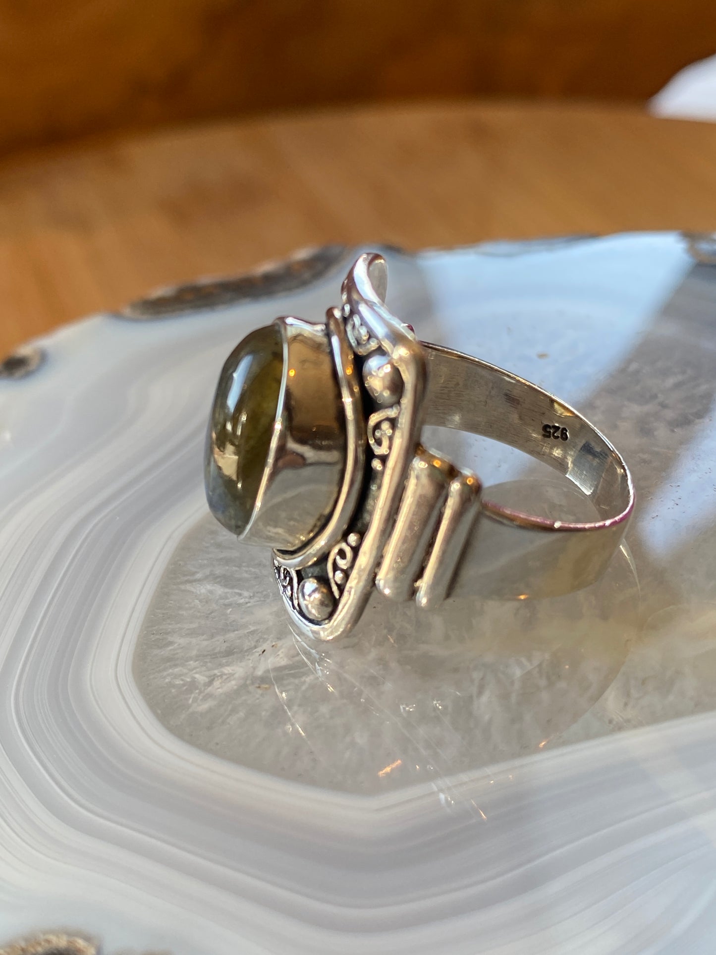 Labradorite Gemstone Ring Size 9 Sterling Silver