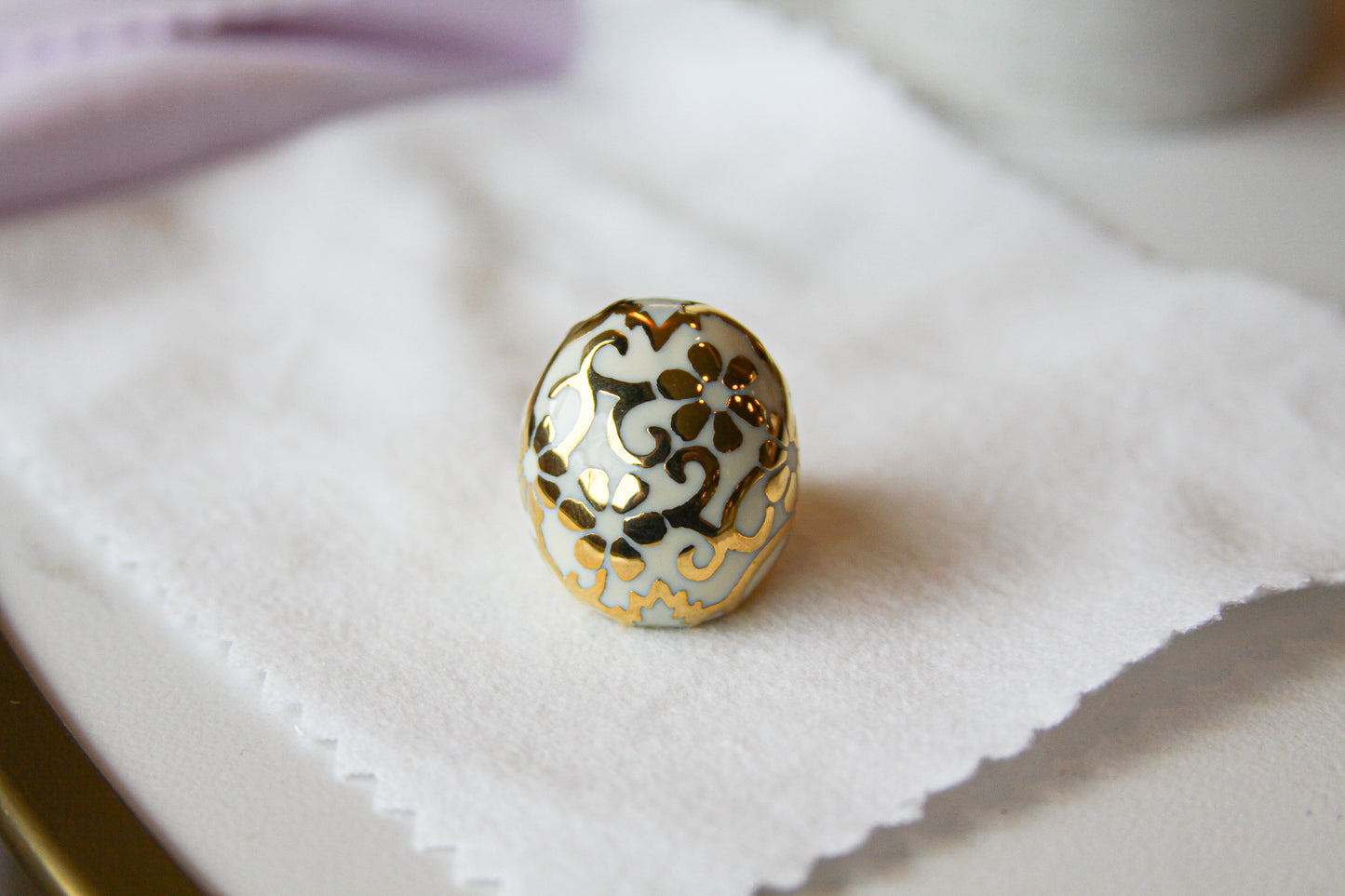 Victorian Style Floral Enamel Stainless Steel Ring