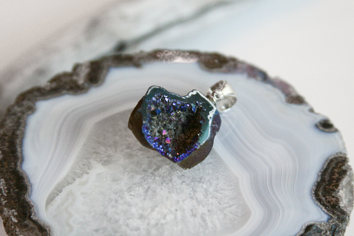 Blue Drusy Geode Pendant. 925 Sterling Silver