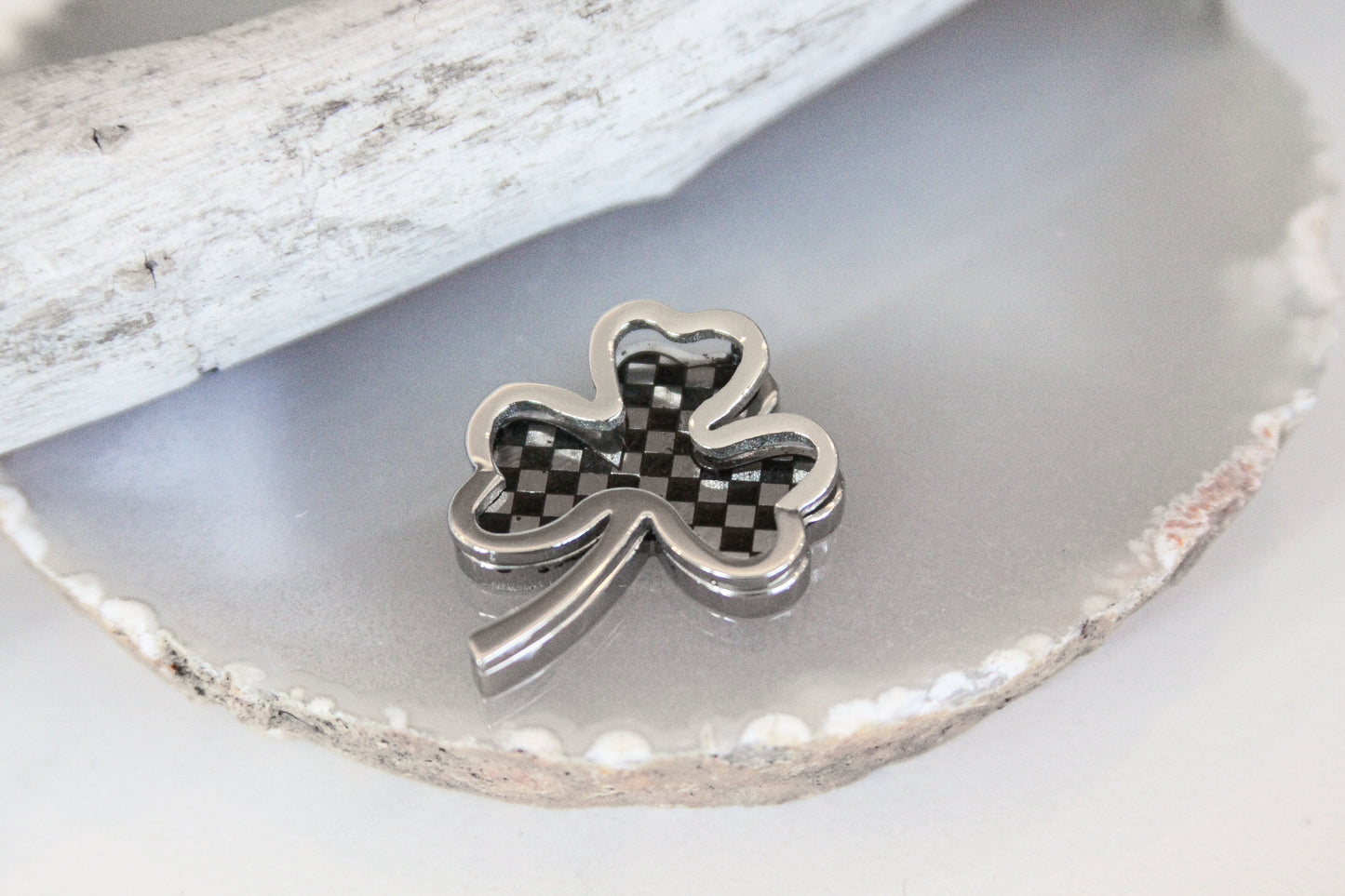 Checkered Stainless Steel Three Leaf Clover Pendant