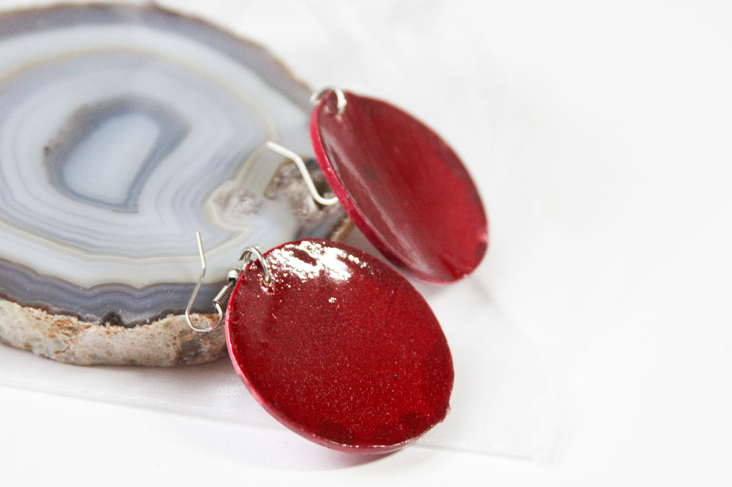 Red Marbleized Wood Earrings