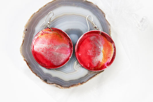 Red Marbleized Wood Earrings