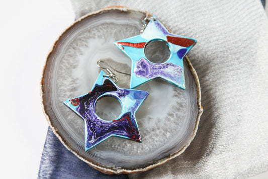 Star Marbleized Wood Earrings