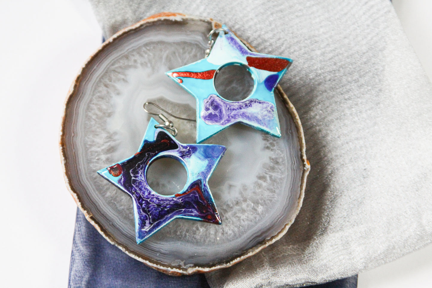 Star Marbleized Wood Earrings