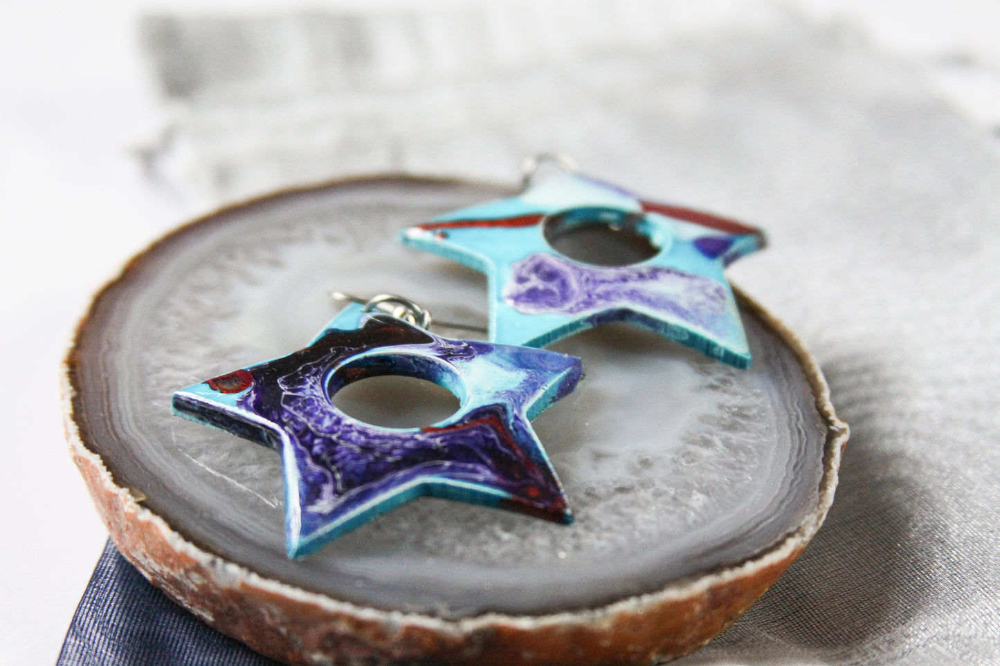 Star Marbleized Wood Earrings