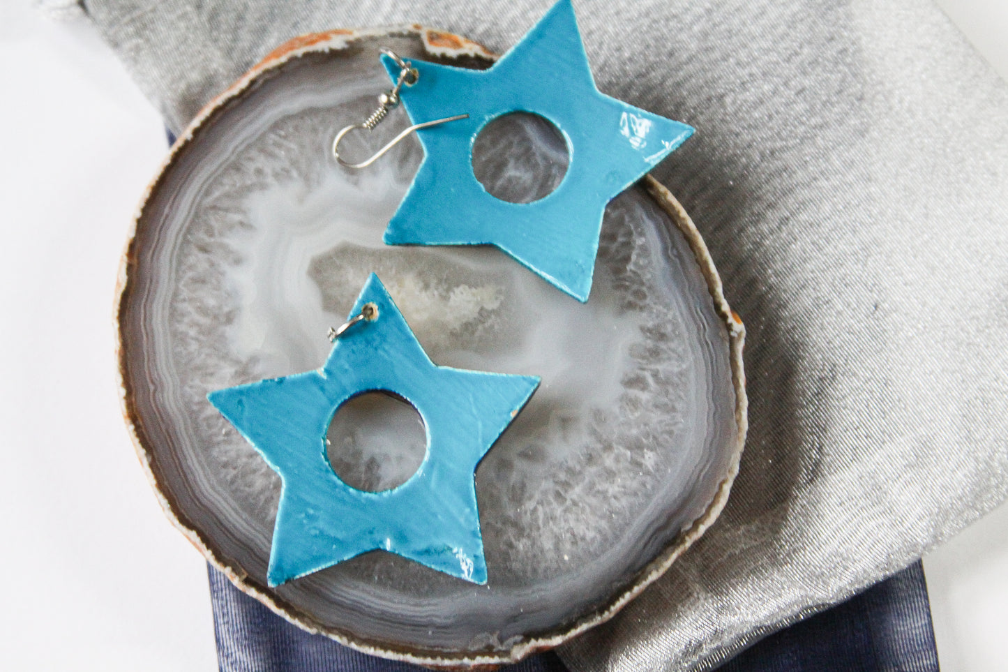 Star Marbleized Wood Earrings