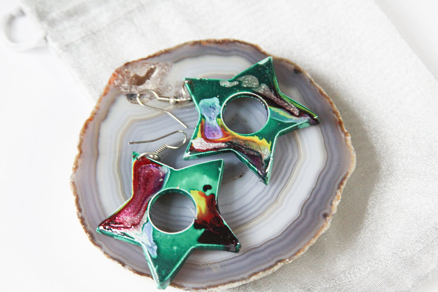 Star Marbleized Wood Earrings