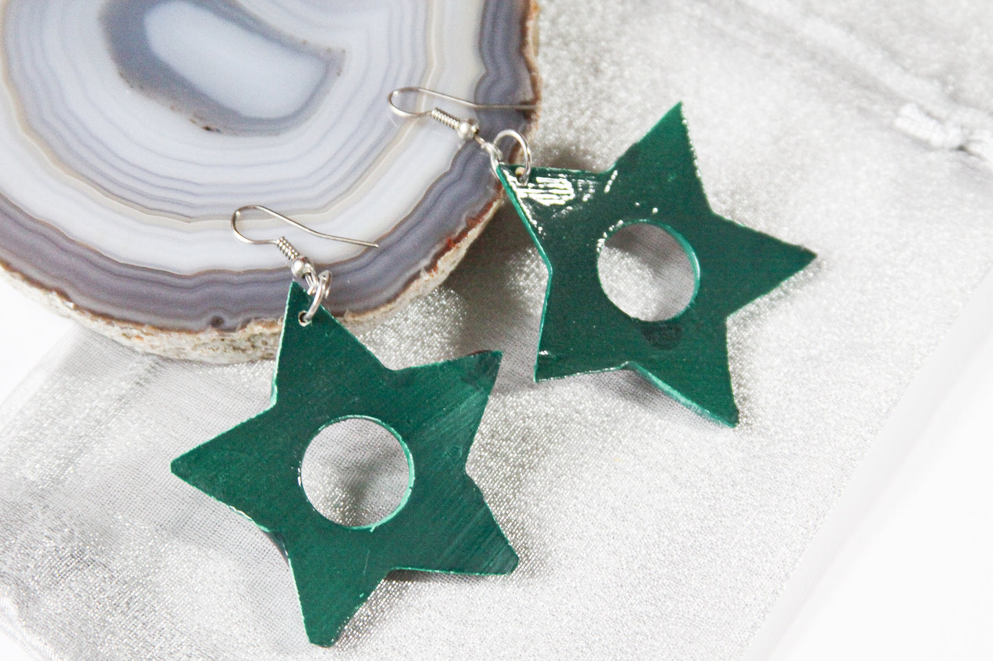 Star Marbleized Wood Earrings