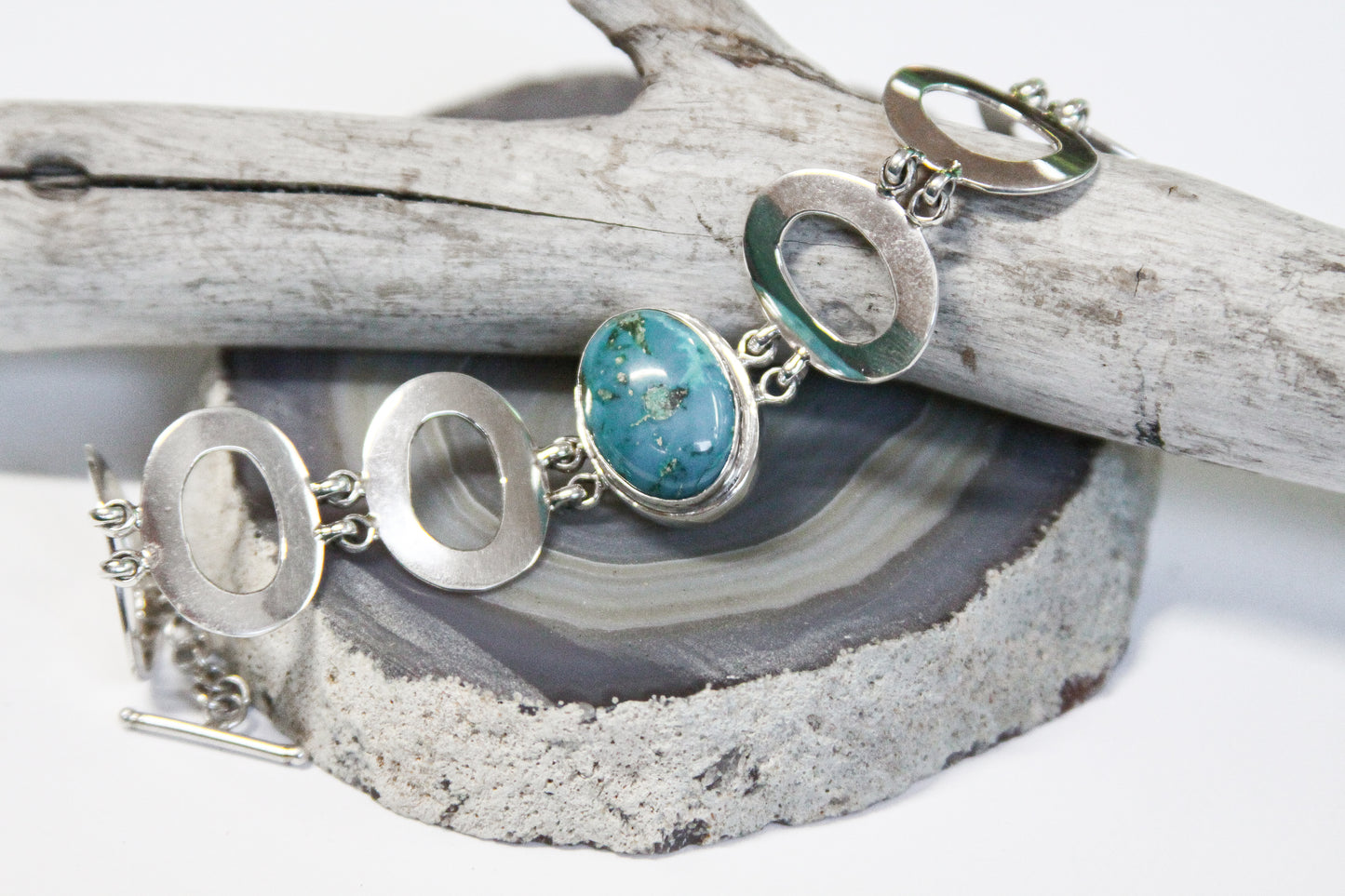 Turquoise Toggle Bracelet .925 Sterling Silver