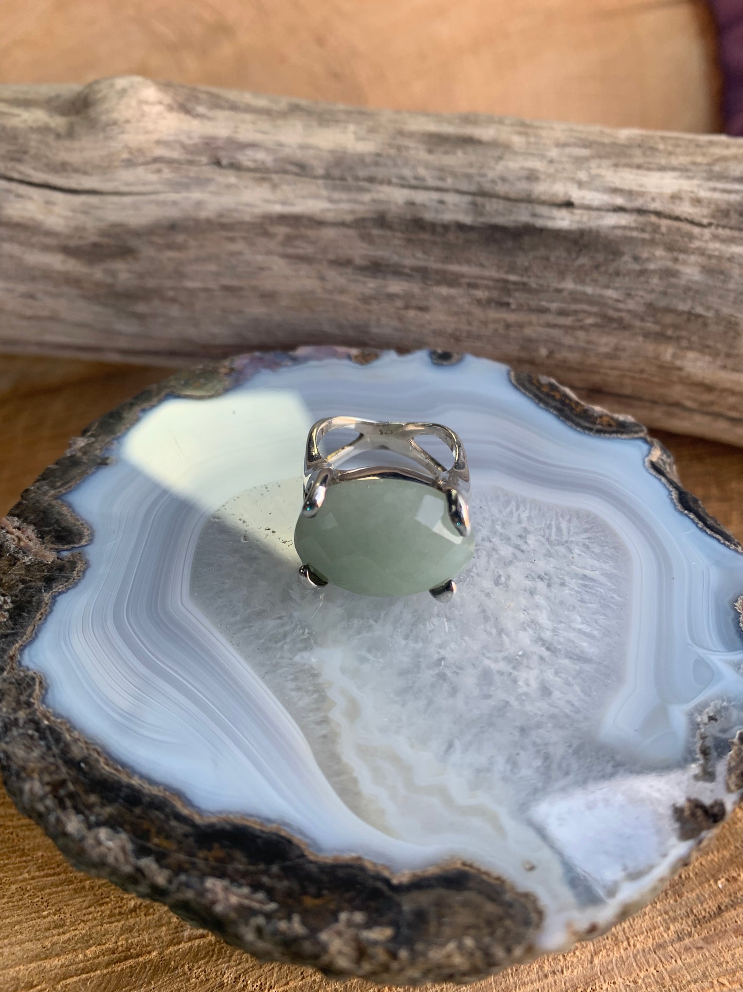 Chalcedony Faceted Gemstone Size 7 Ring Sterling Silver