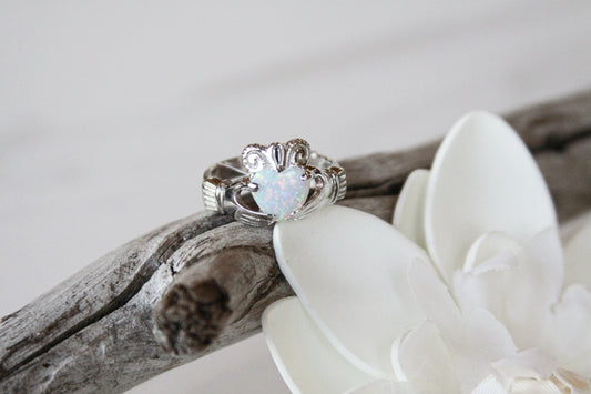.925 Sterling Silver Claddagh Ring (Blue, White) Size 8