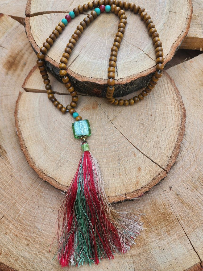 Boho Style Wood Tassel Necklace