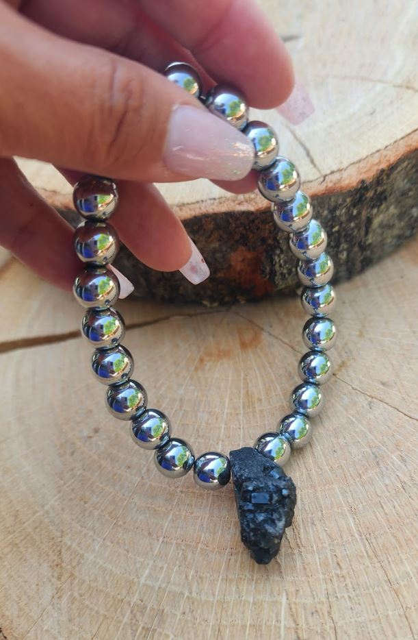 Black Tourmaline Stone Men's Stretchy Bracelet