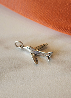 .925 Sterling Silver Airplane Aeronautics Pendant