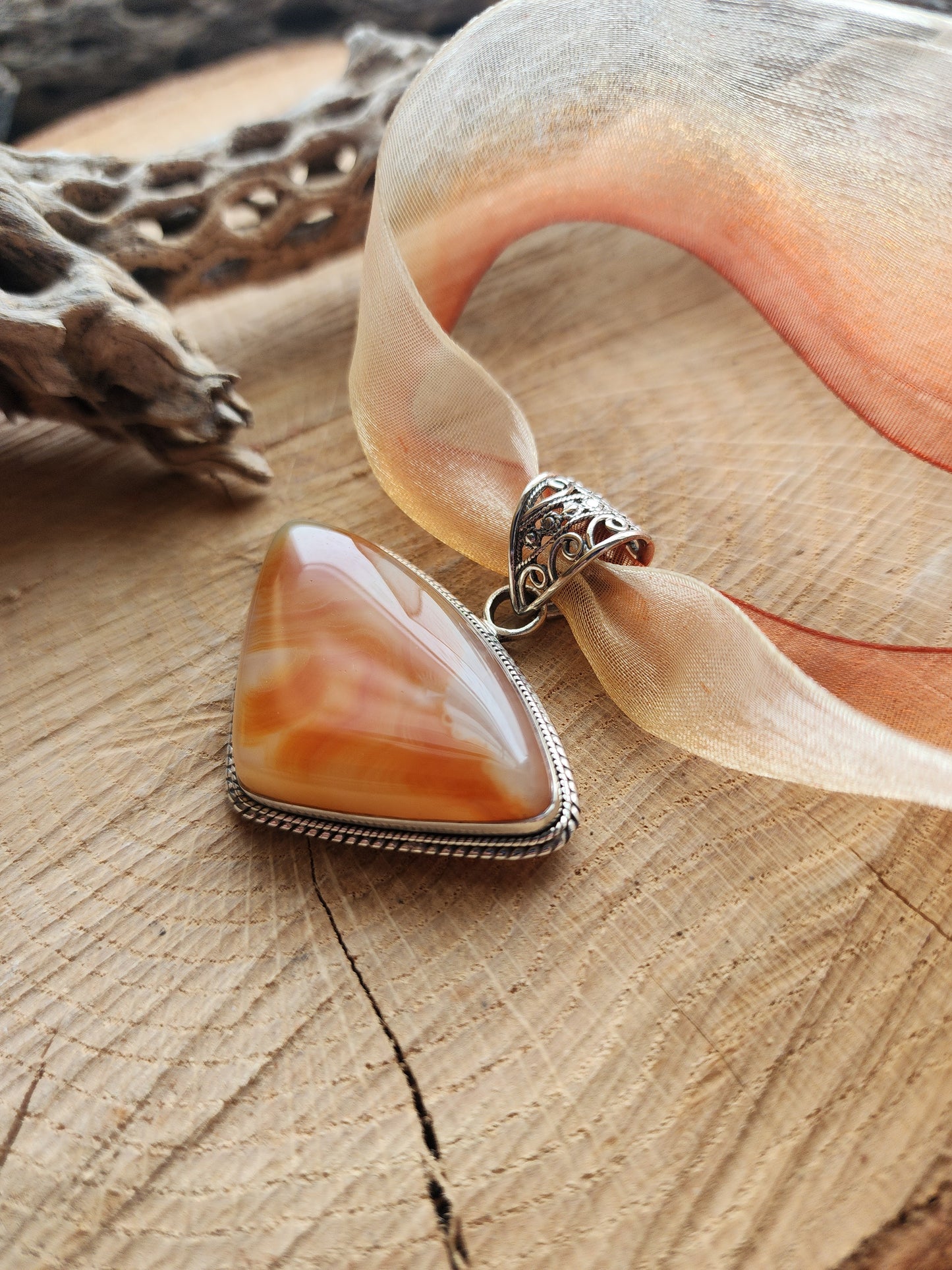 Agate Gemstone Pendant on a Ribbon