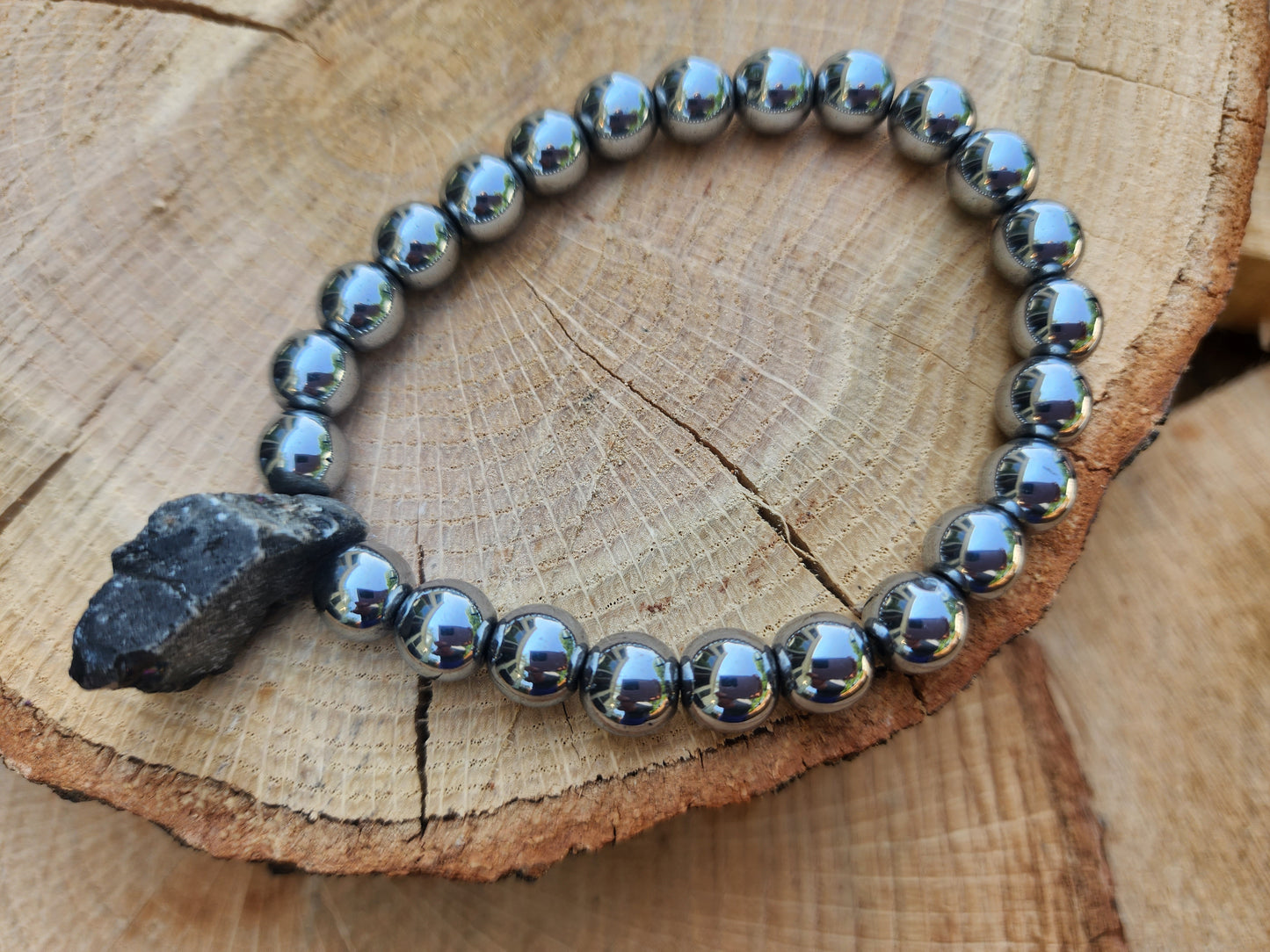 Black Tourmaline Stone Men's Stretchy Bracelet