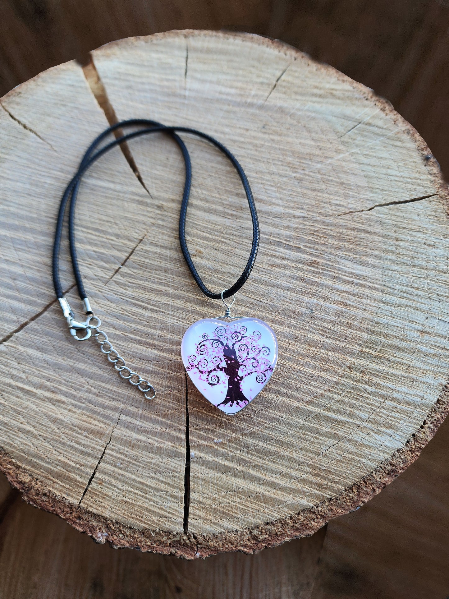 Cherry Blossom Glass Heart Necklace