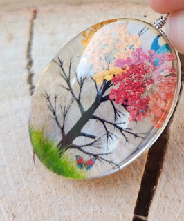 Tree Design Oval-Shaped Resin Necklace