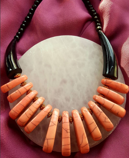 Tibetan Style Salmon-Colored Resin Necklace