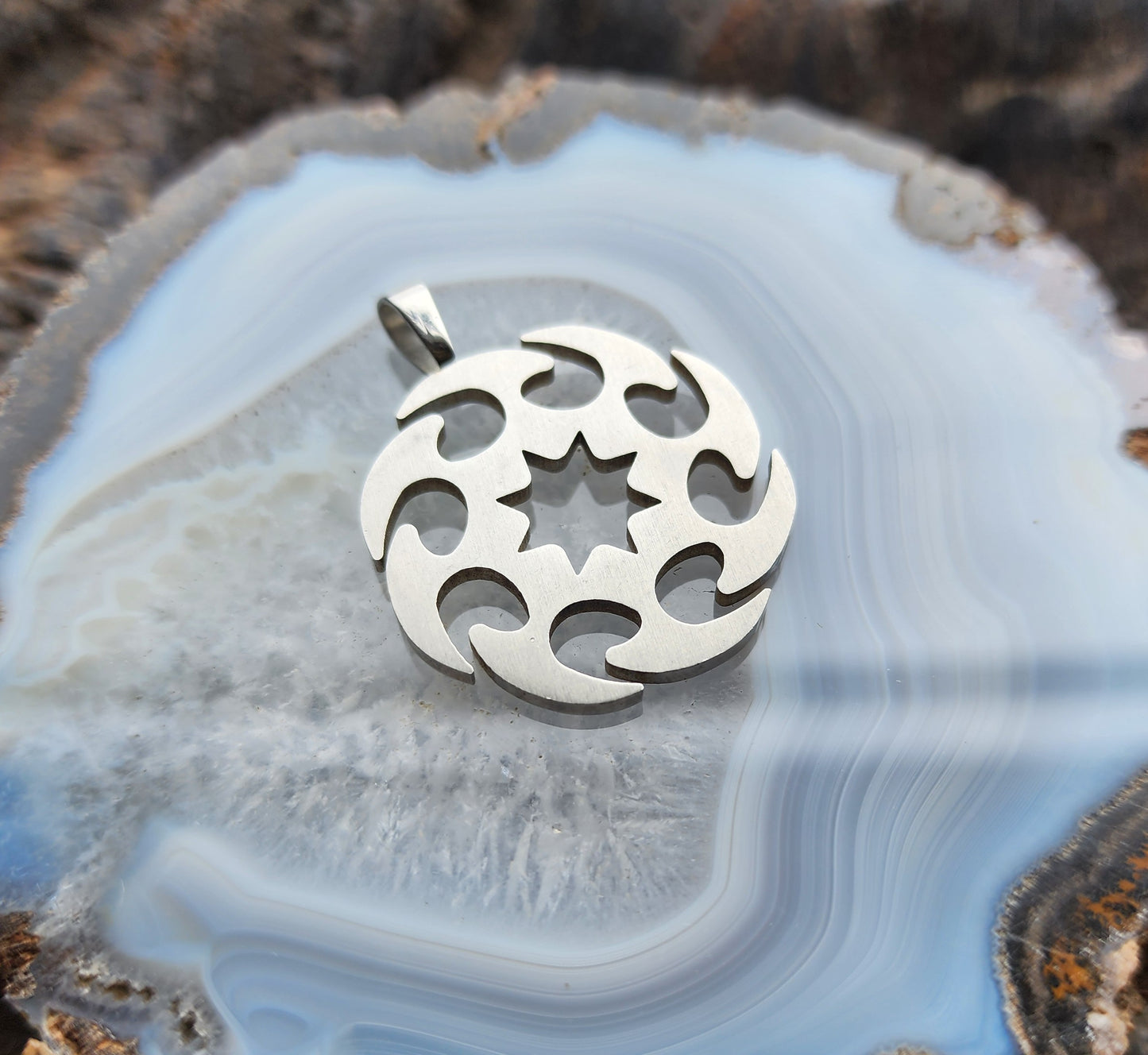 Free Spirit Wheel Men's African Tribal Stainless Steel Pendant