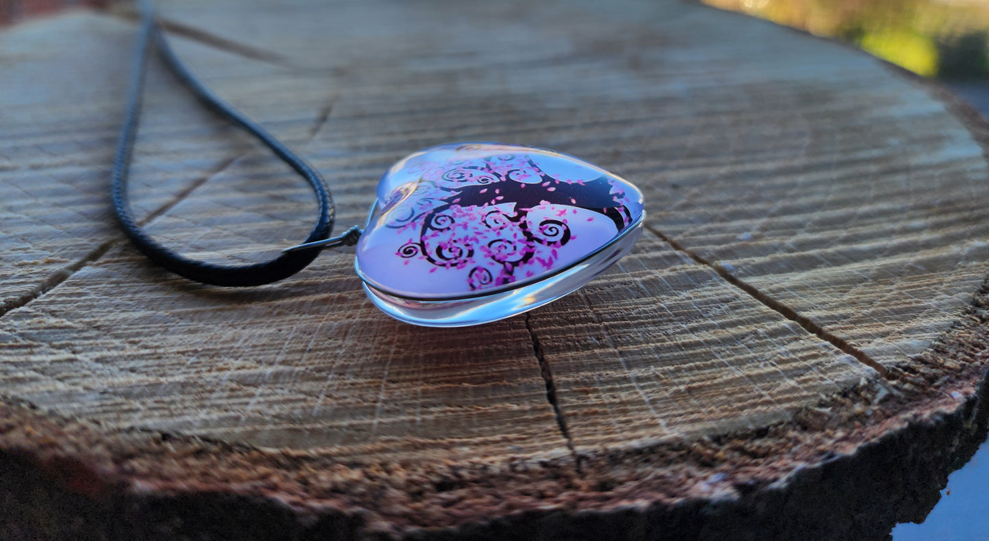 Cherry Blossom Glass Heart Necklace