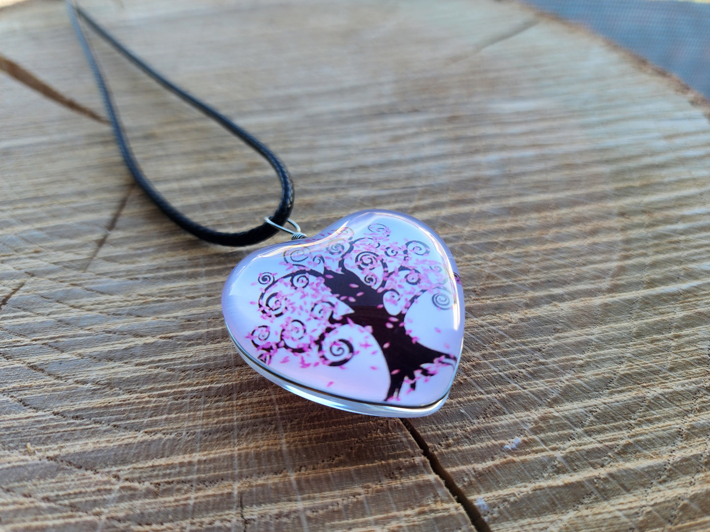 Cherry Blossom Glass Heart Necklace