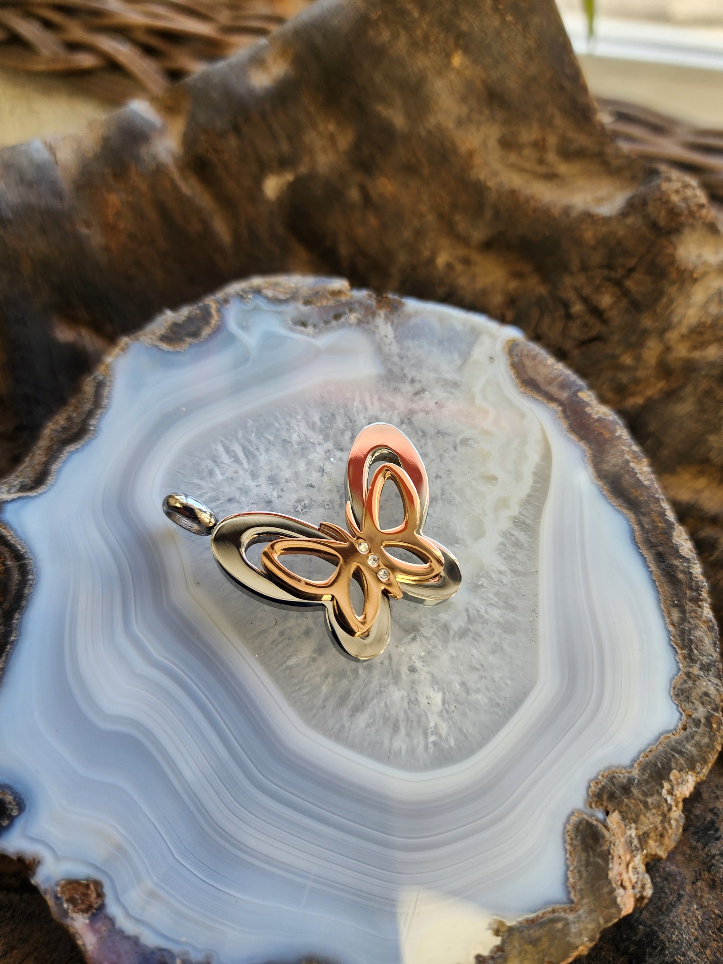 Silver and Gold Tones Butterfly Pendant