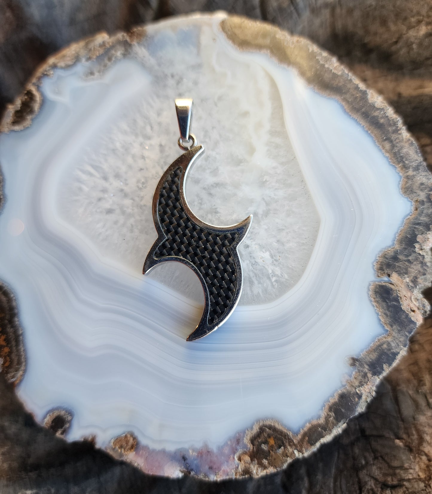 Lunar Two Crescent Moons Men's Stainless Steel Pendant