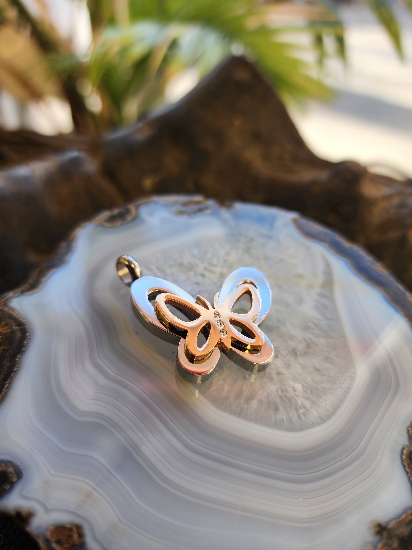 Silver and Gold Tones Butterfly Pendant