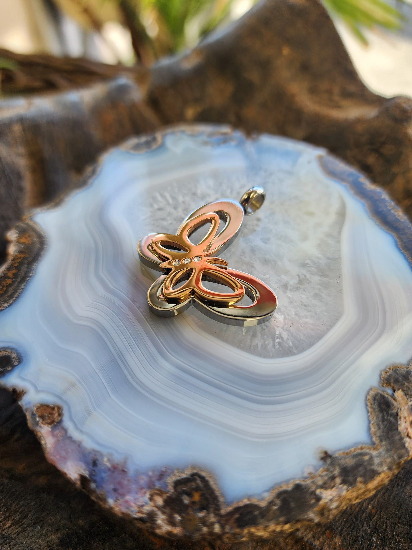 Silver and Gold Tones Butterfly Pendant