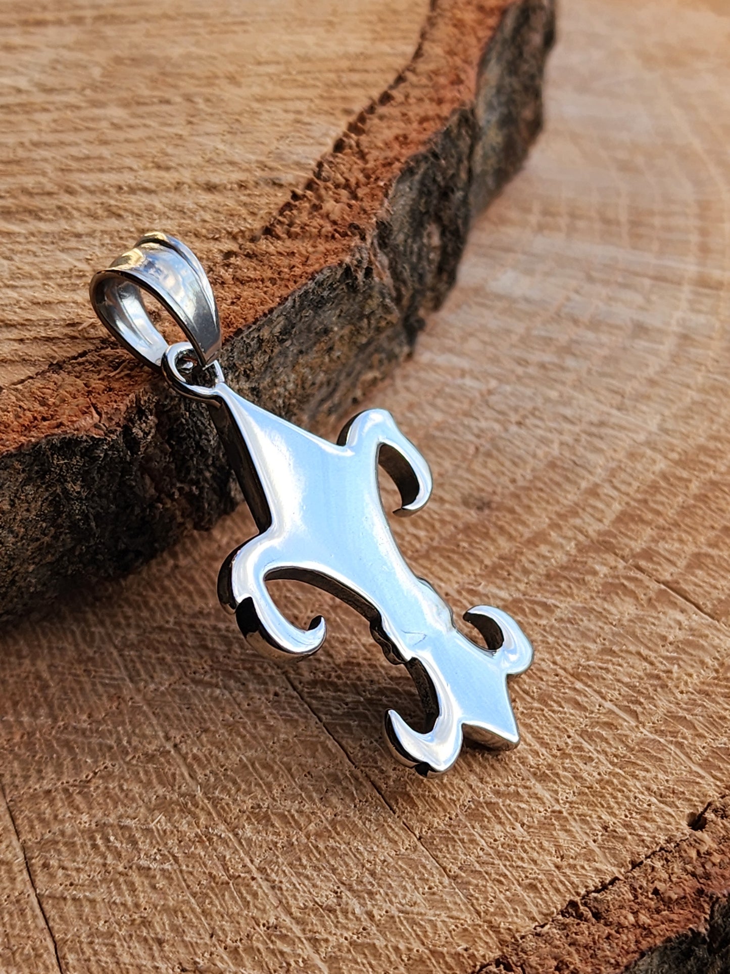 Elongated Fleur De Lis Stainless Steel Pendant