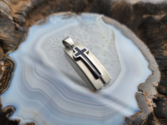 3D Framed Cross Stainless Steel Pendant