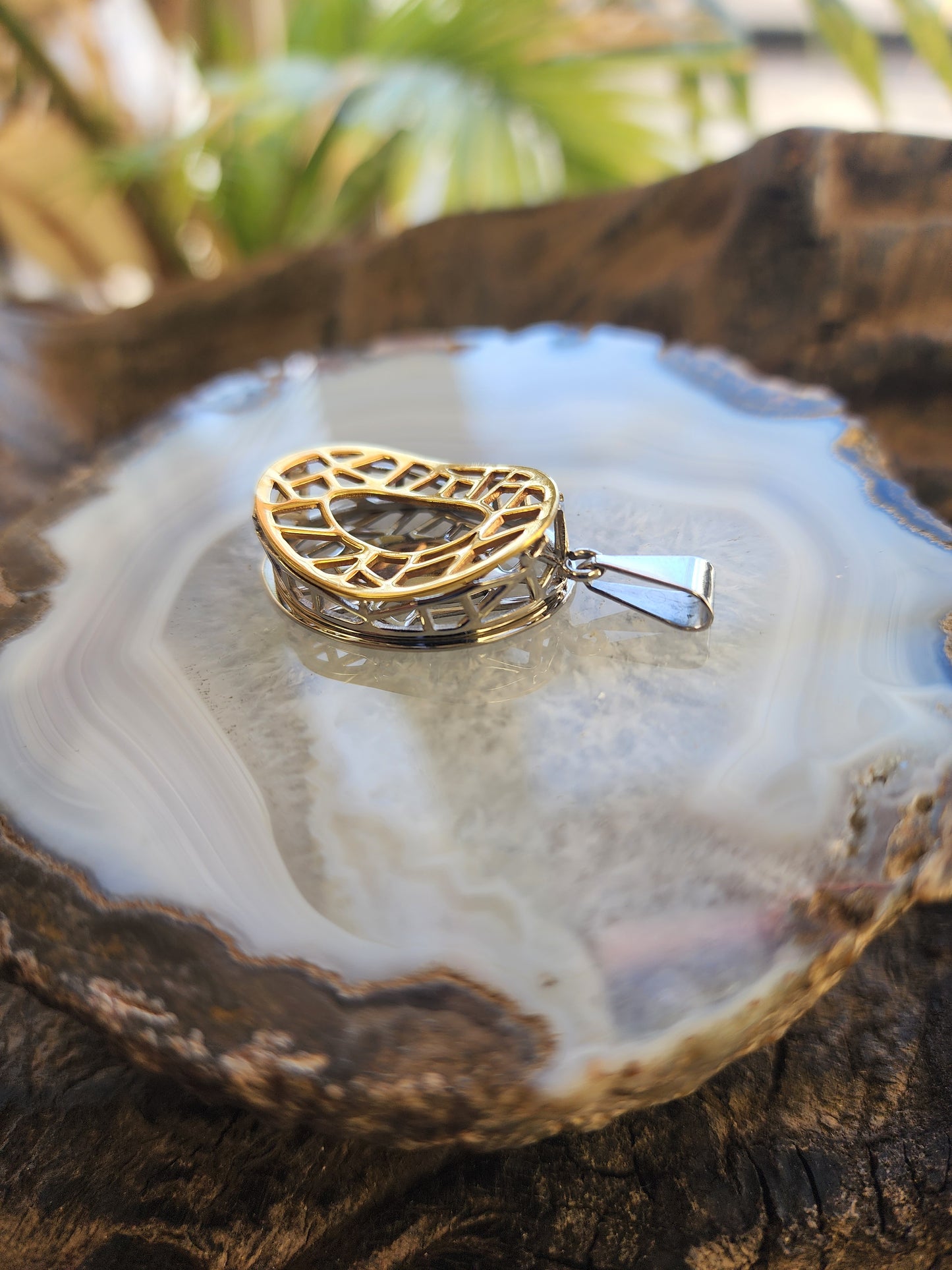 Modernist Oval Gold Plated Stainless Steel Pendant