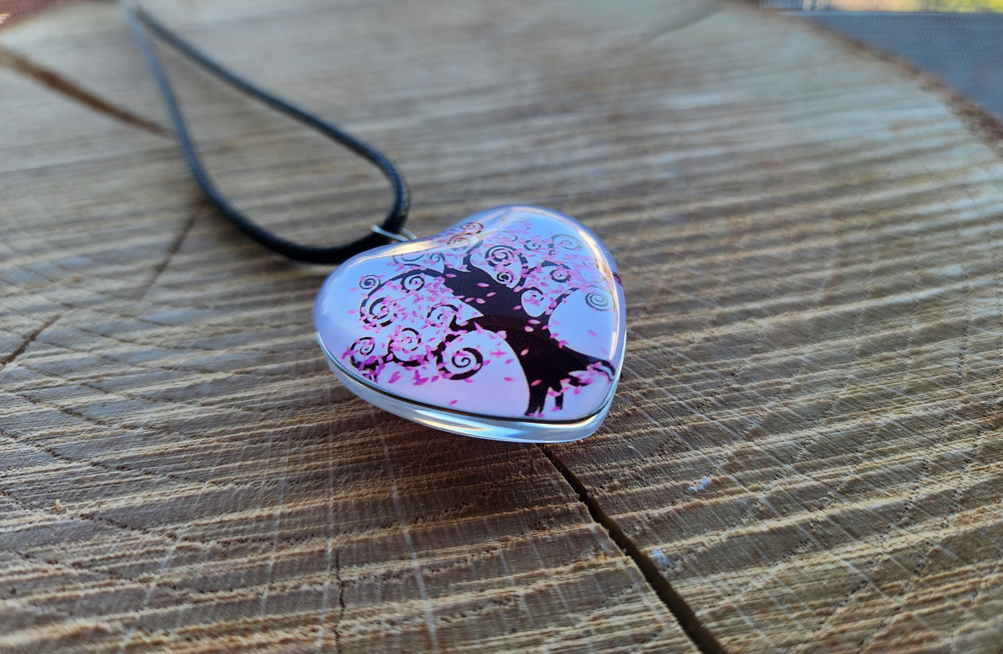 Cherry Blossom Glass Heart Necklace