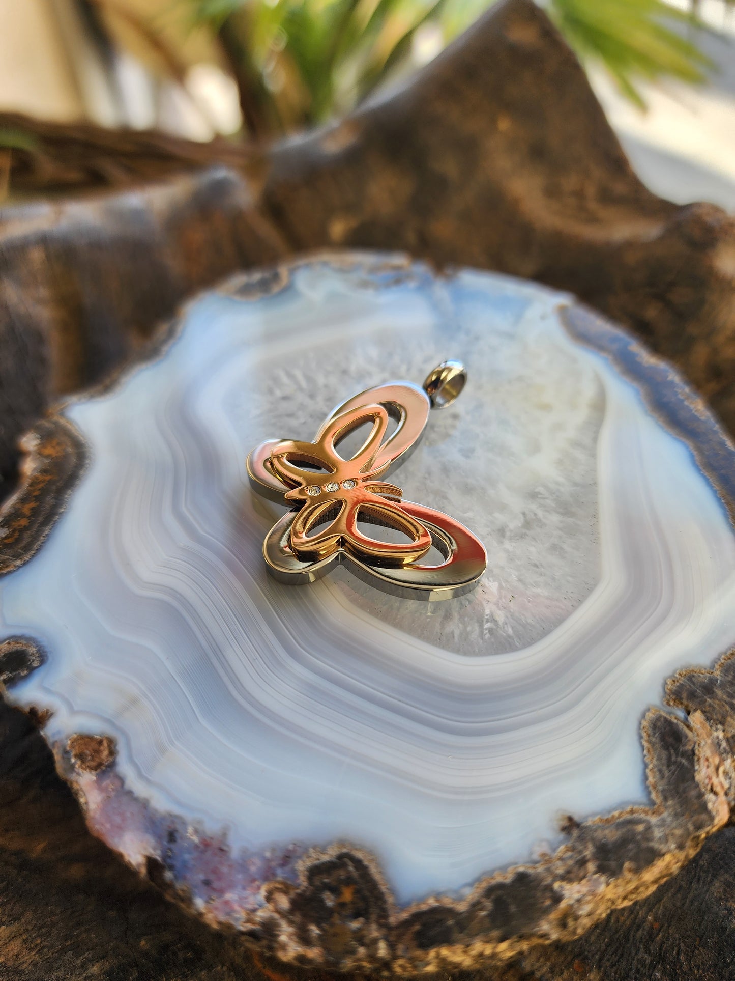 Silver and Gold Tones Butterfly Pendant